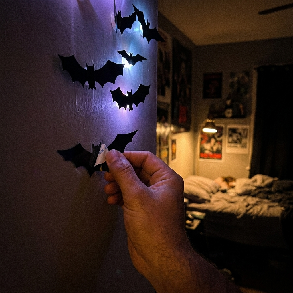 Hand pressing a 3D bat onto the wall