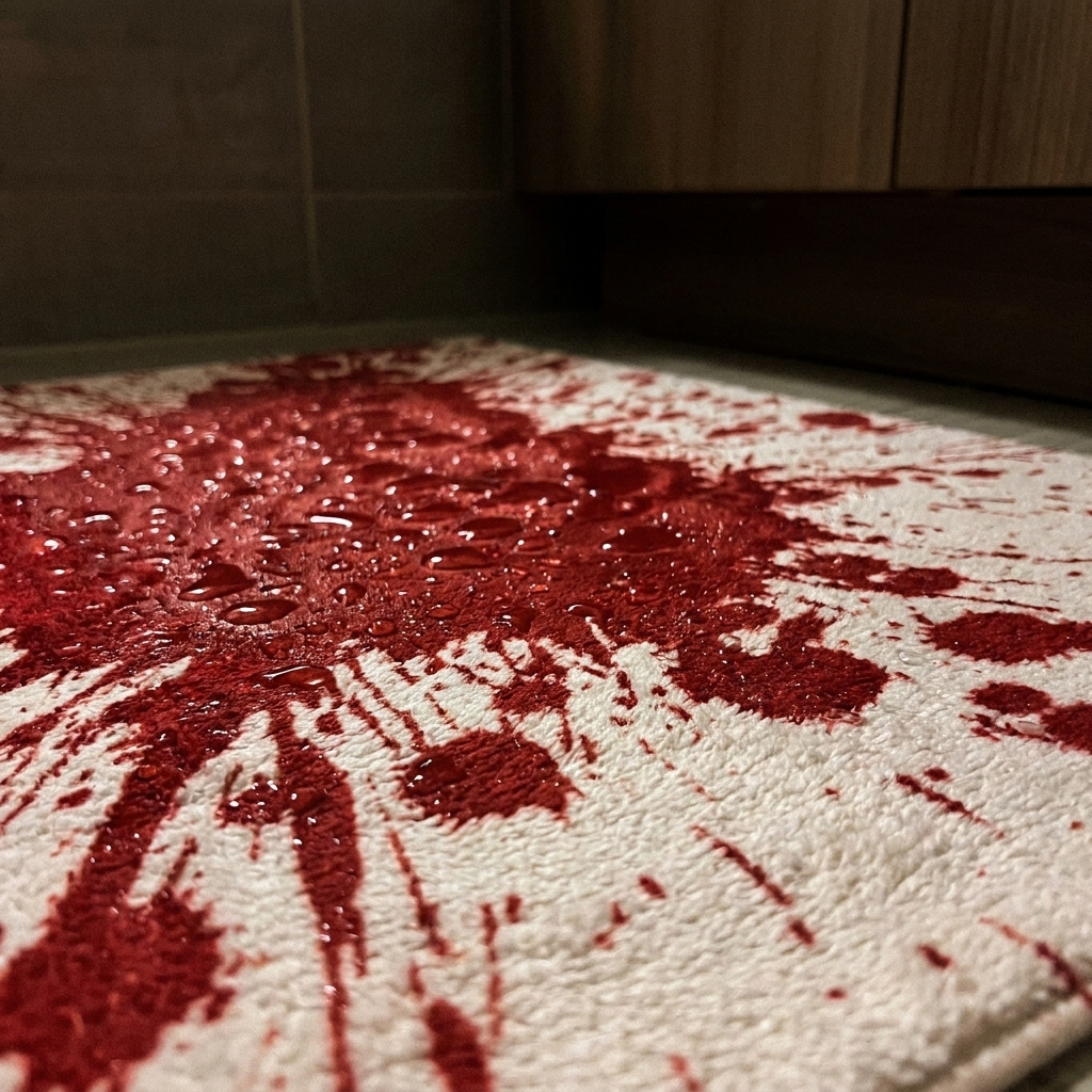 Close-up of wet color-change bath mat