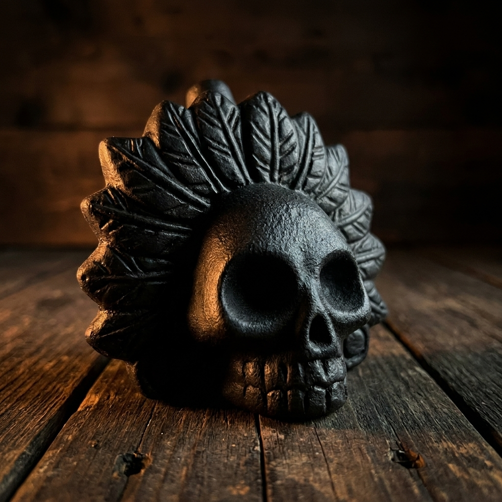 Close-up of black ceramic haunted whistle
