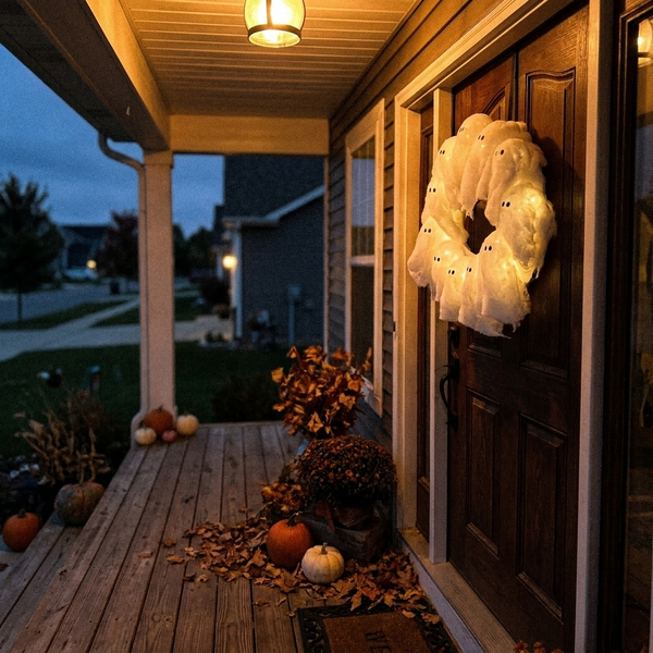 Light-Up Ghost Door Wreath