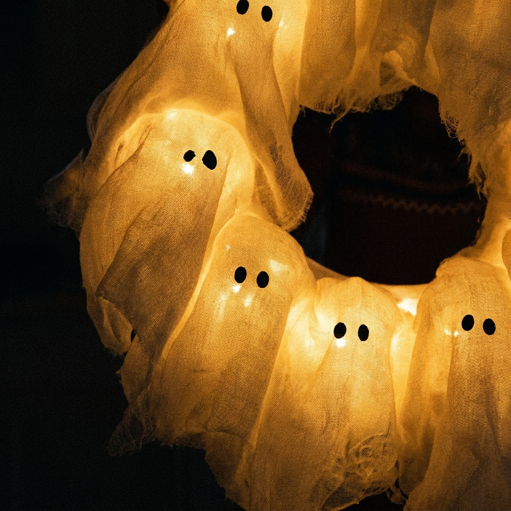 Close-up of glowing ghost wreath detail