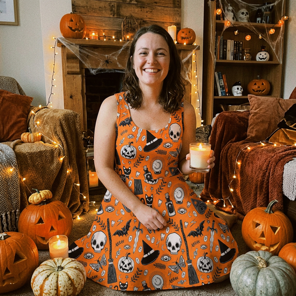 Pumpkin & Skull Midi Dress
