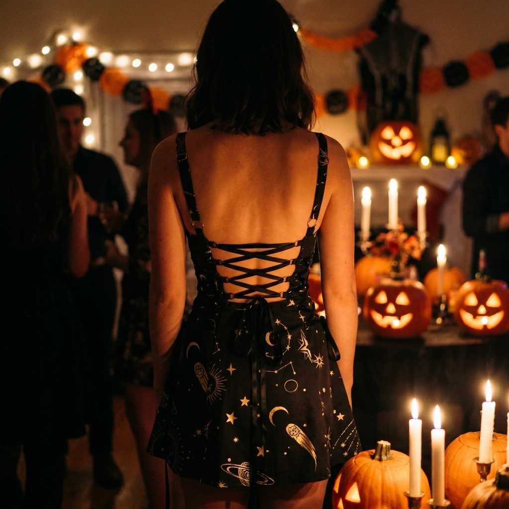 Back view of the backless lace-up mini dress