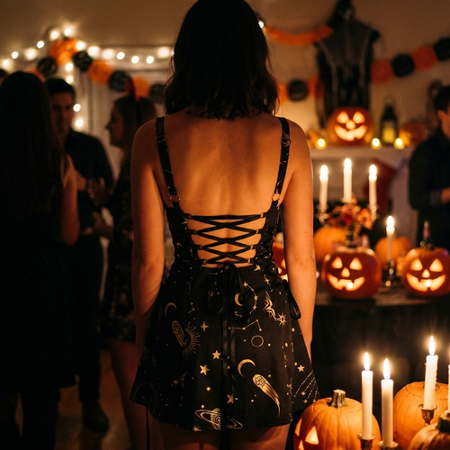Back view of the backless lace-up mini dress