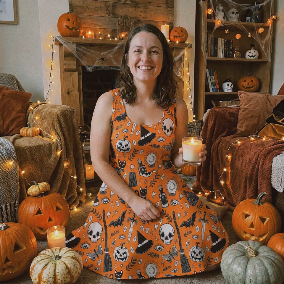 Pumpkin & Skull Midi Dress