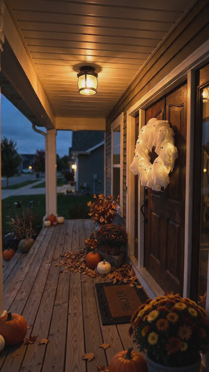 Light-Up Ghost Door Wreath